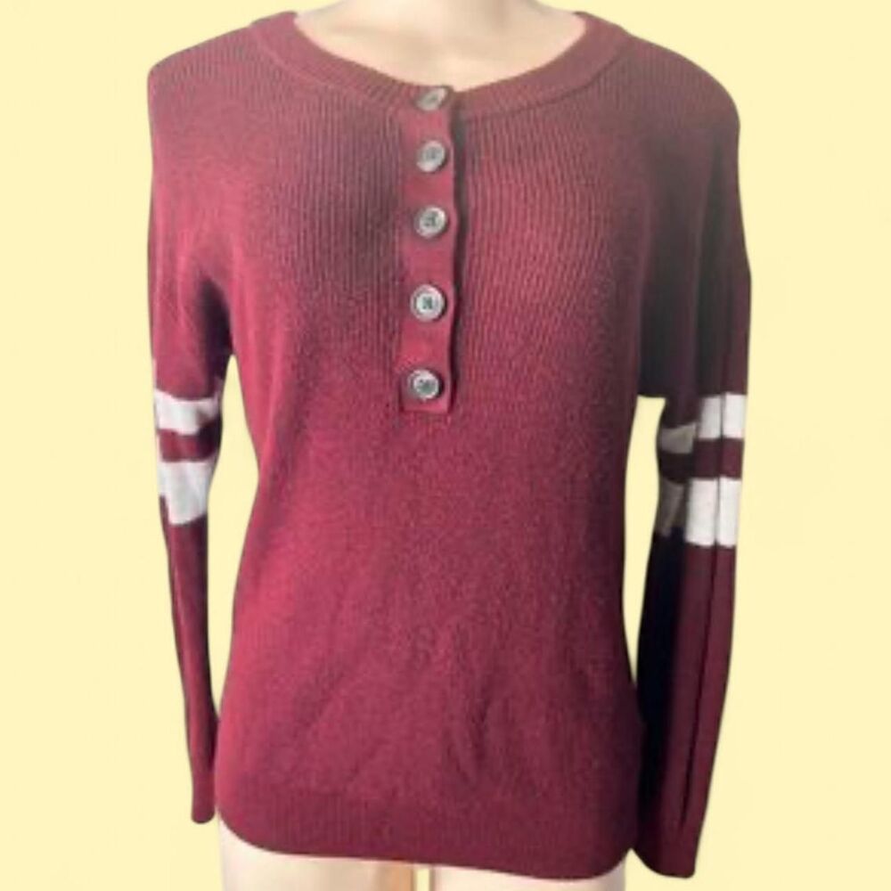 American Eagle Burgundy & White Striped Cotton-Blend Jersey-Knit Long Sleeve